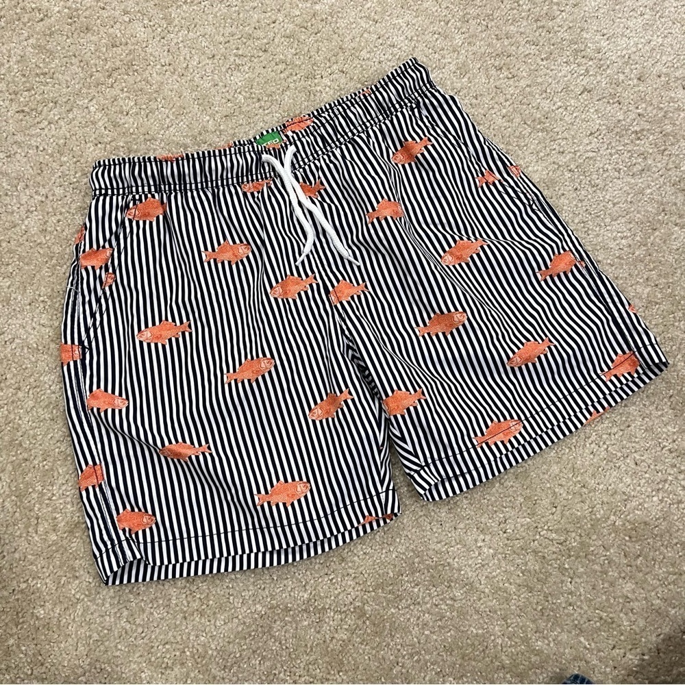 Ted Lapidus Printed Swim Trunks Swimwear Gold Fish Ocean Water Men’s Size Large